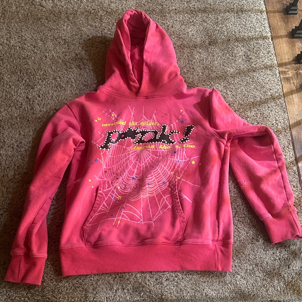Pink Sp5der Hoodie with Web Design